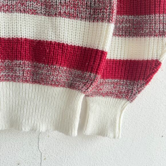 Vtg Striped Sweater Chunky Knit Red White St Johns Bay 90s Retro Holiday Women L - Picture 4 of 8